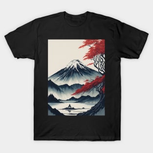 Serene Mount Fuji Sunset - Peaceful River Scenery T-Shirt